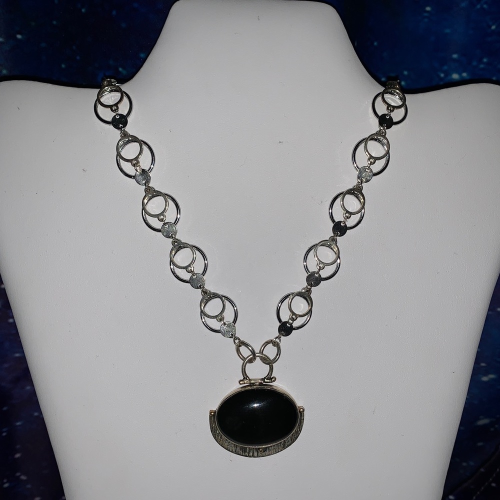 ONE OF A KIND: Onyx Pendant Woven Loop Jump Chain Necklace